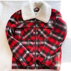 Anthro short buffalo Red Plaid Sherpa Collar Jacket